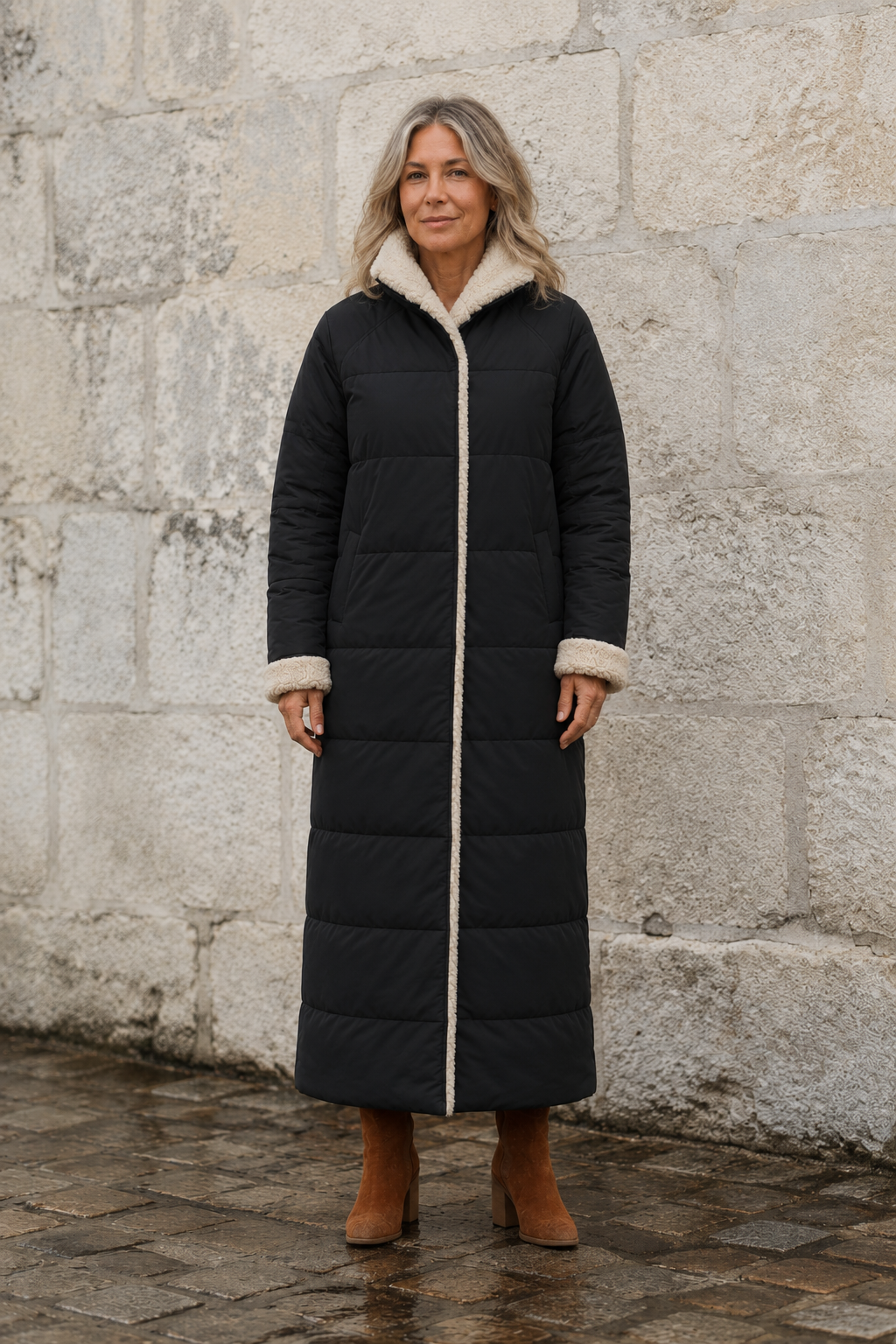 Justine | Reversible Longline Coat - Black