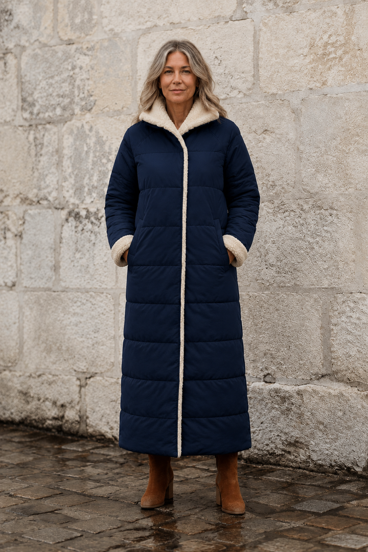 Justine | Reversible Longline Coat - Navy Blue