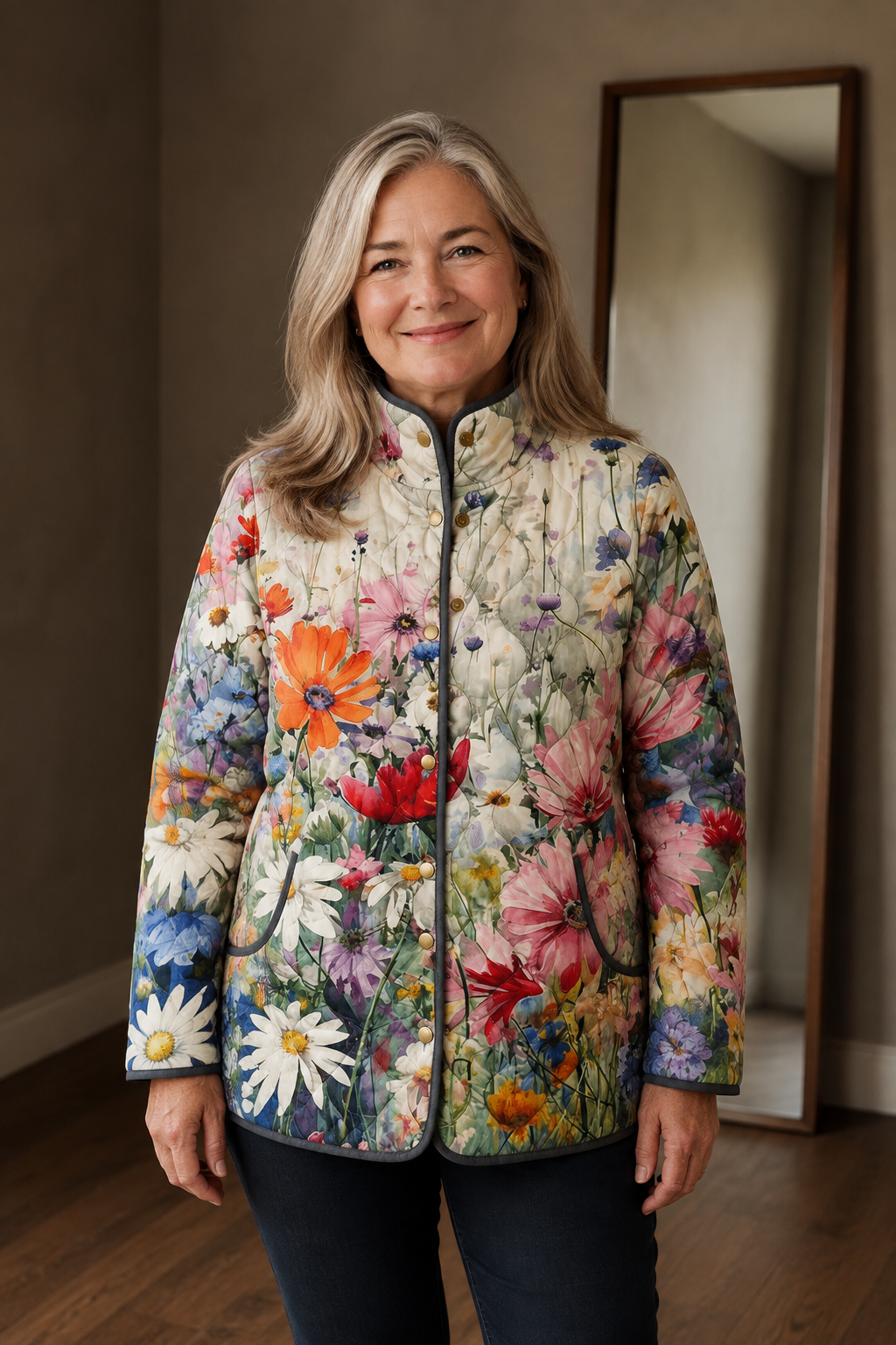 Kaia vintage floral quilted jacket closed