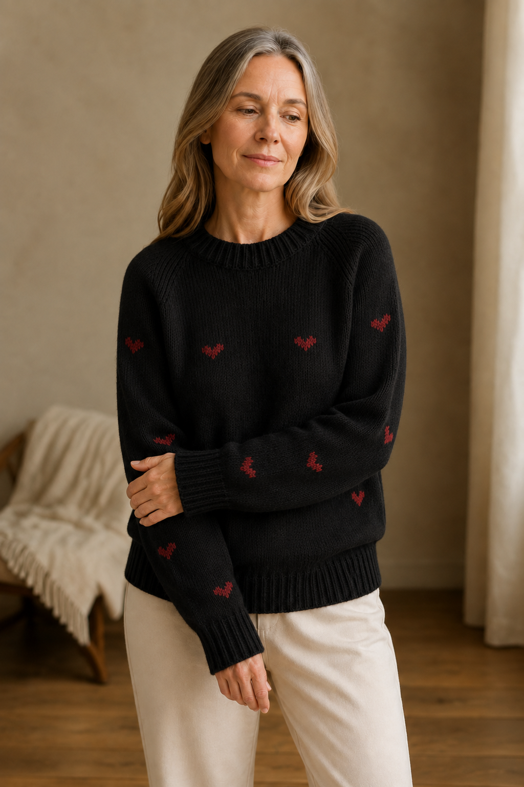 Kennedy | Raglan Sleeve Crew Neck Sweater - Black