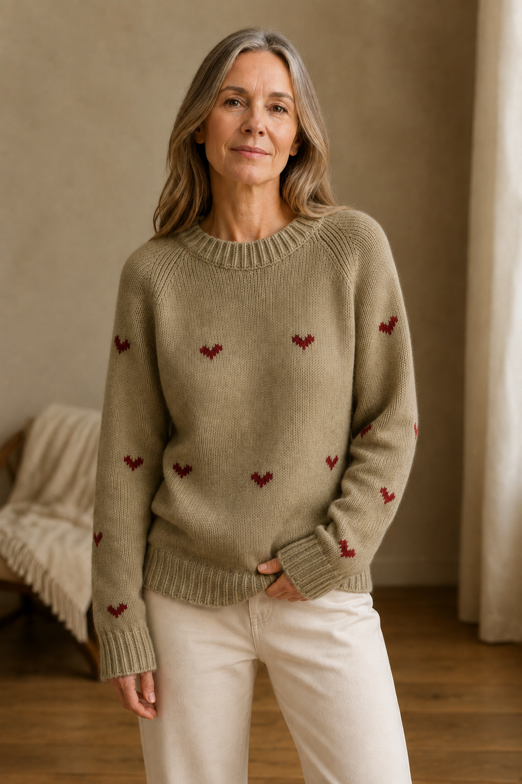 Kennedy | Raglan Sleeve Crew Neck Sweater - Khaki