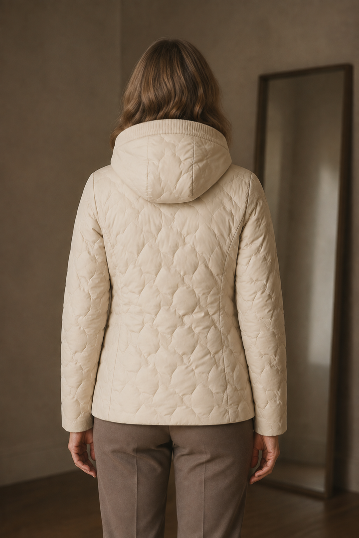 Knit Hood Quilted Down Jacket - Beige