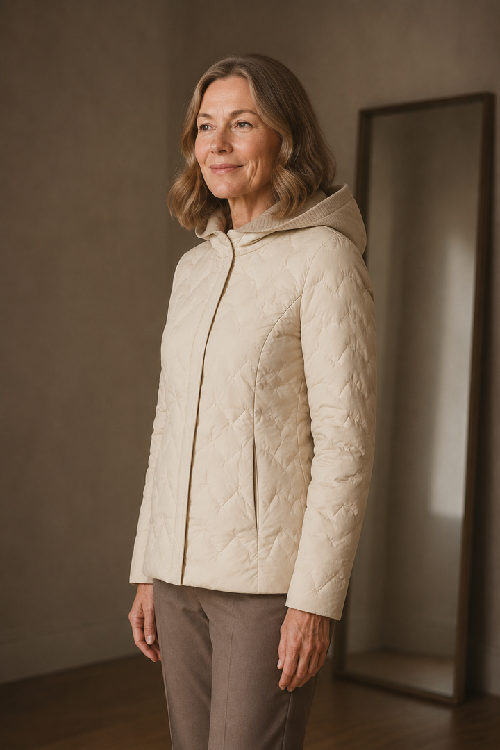 Knit Hood Quilted Down Jacket - Beige