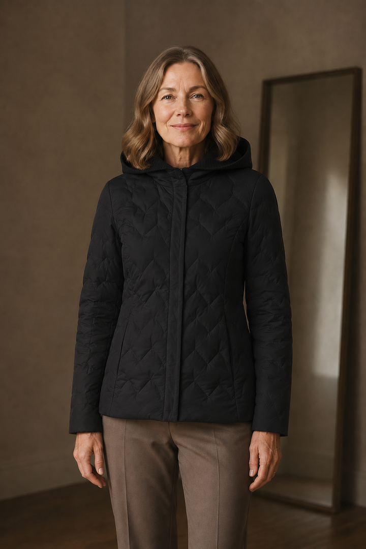Knit Hood Quilted Down Jacket - Black