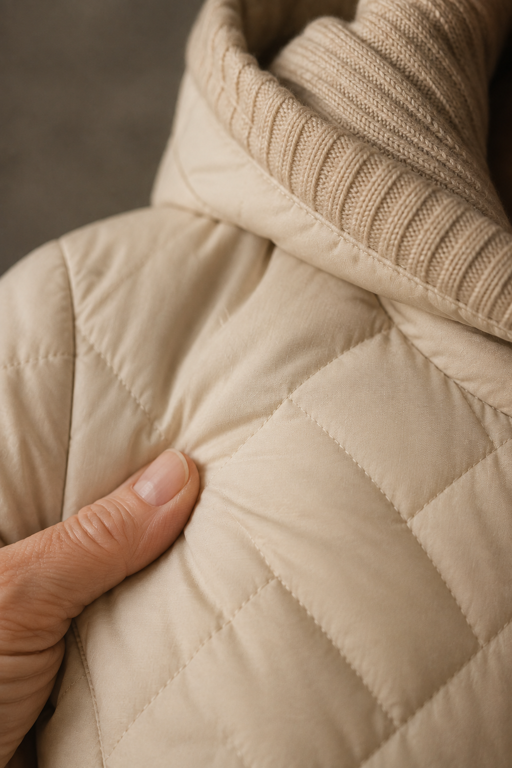 Knit Hood Quilted Down Jacket - fabric close-up