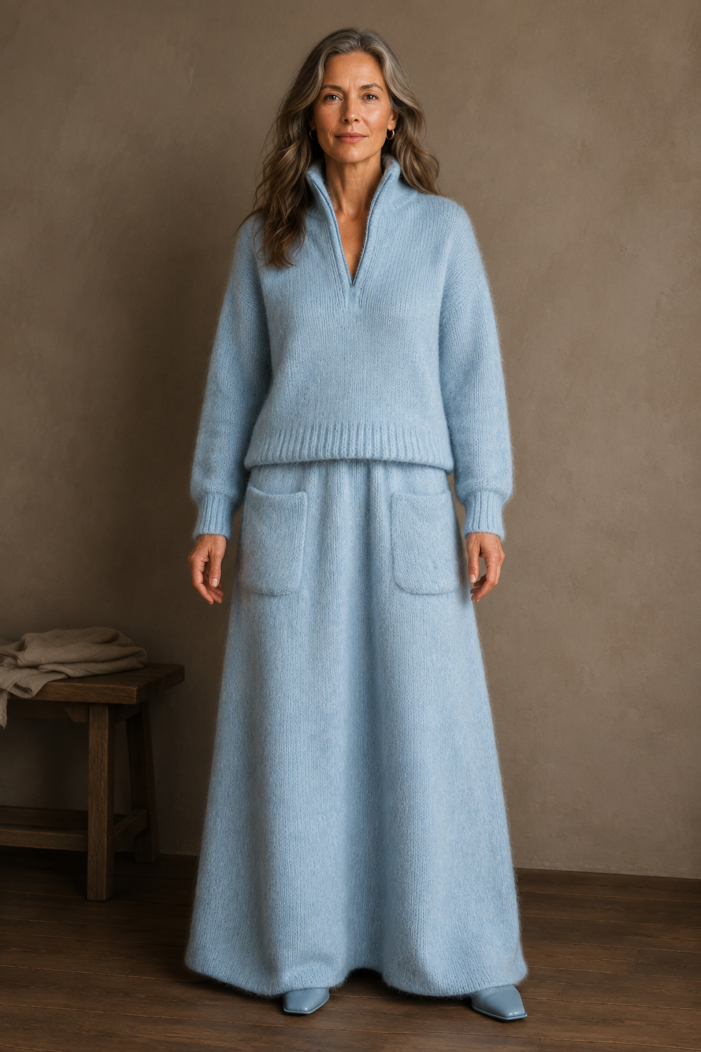 Knit Sweater And Maxi Skirt Set editorial product photo