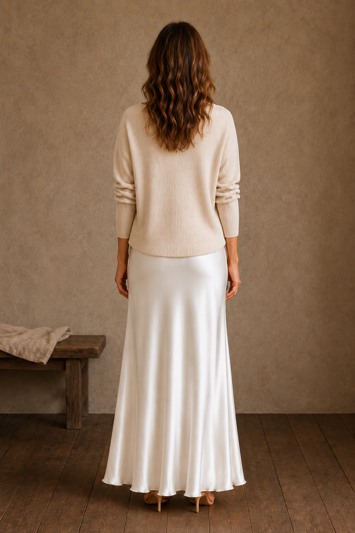 Knit Top And Satin Skirt Set back view