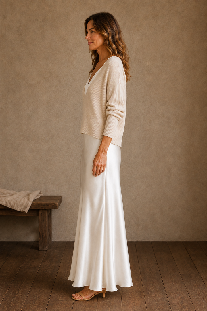 Knit Top And Satin Skirt Set side view