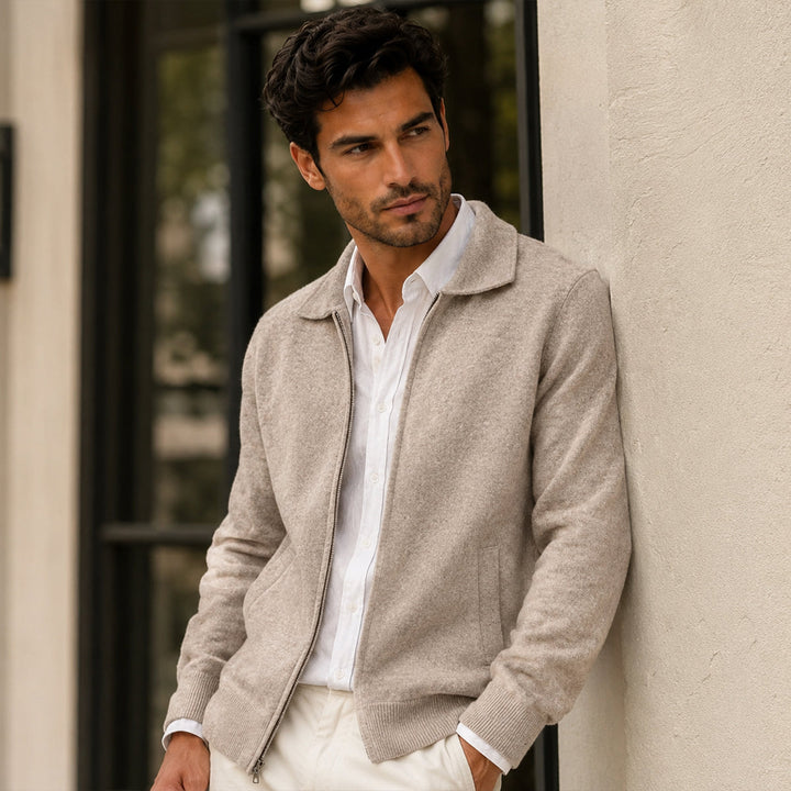 Aldege | 100% Wool Lapel Zip Cardigan