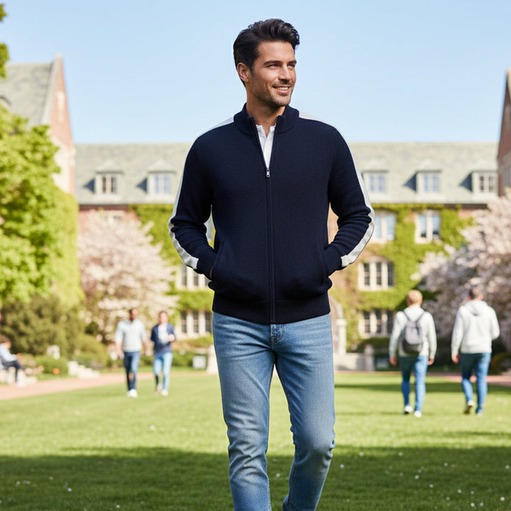 Hugues | 100% Wool Jacquard Zip Knit