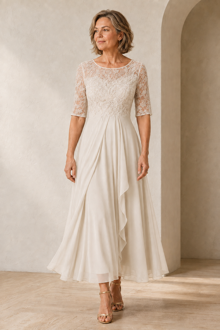 Lace Bodice Tiered Midi Dress - White