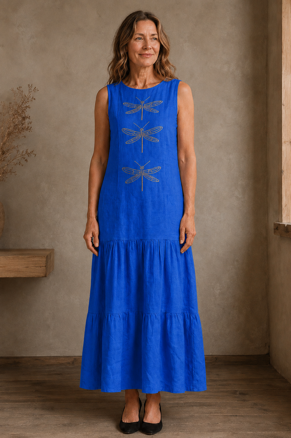 Layered Sleeveless Maxi Dress - Blue