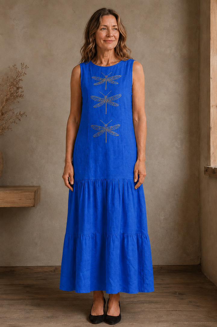 Layered Sleeveless Maxi Dress - Blue