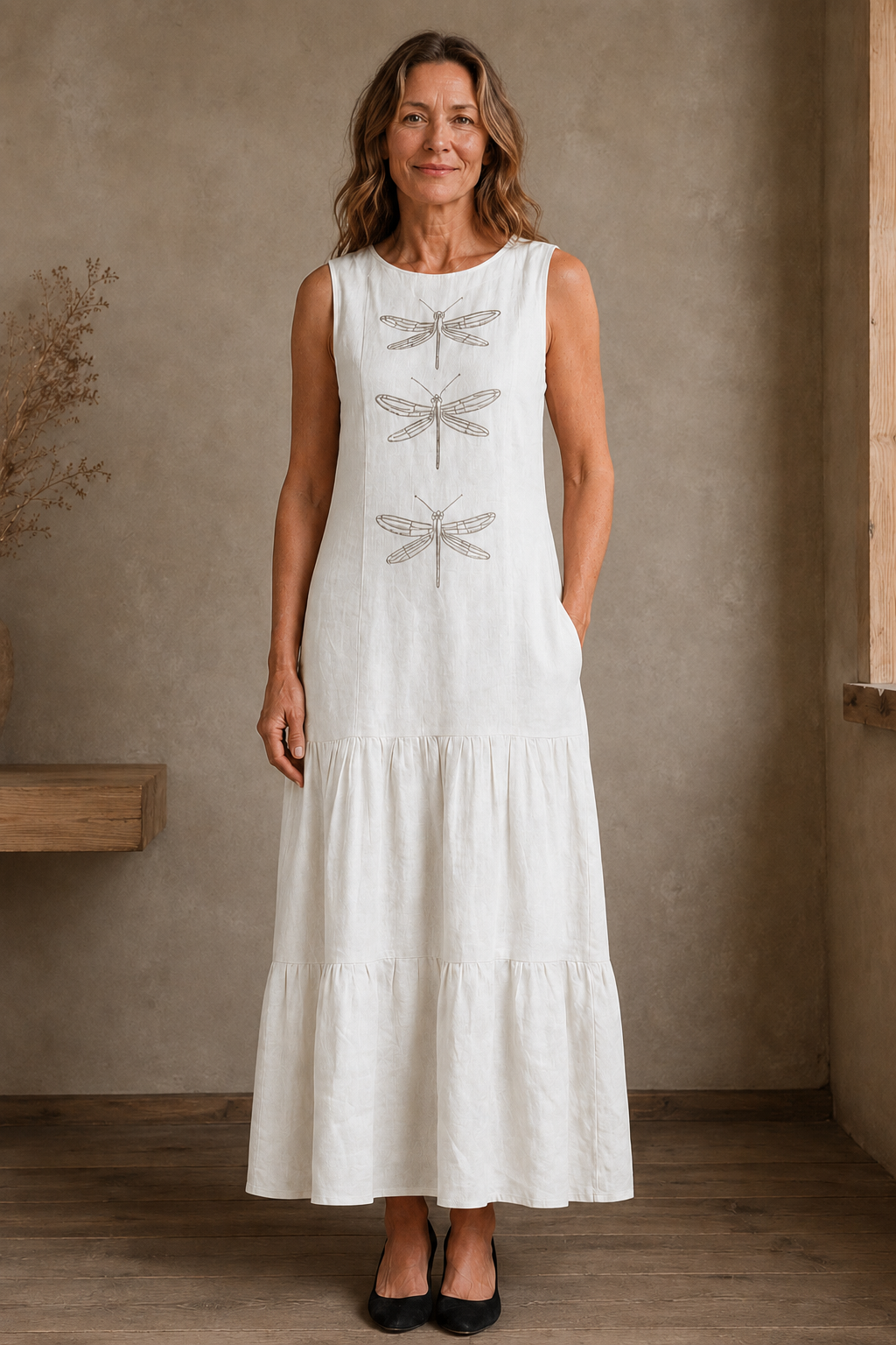 Layered Sleeveless Maxi Dress - White