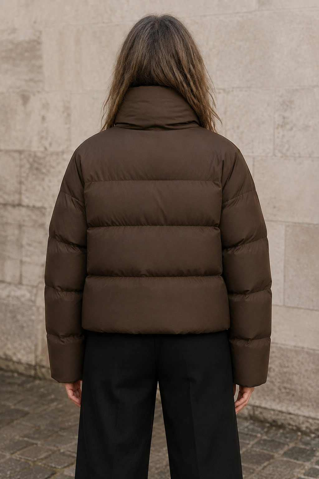 Léonide | Quilted Funnel Neck Parka - Dark Brown