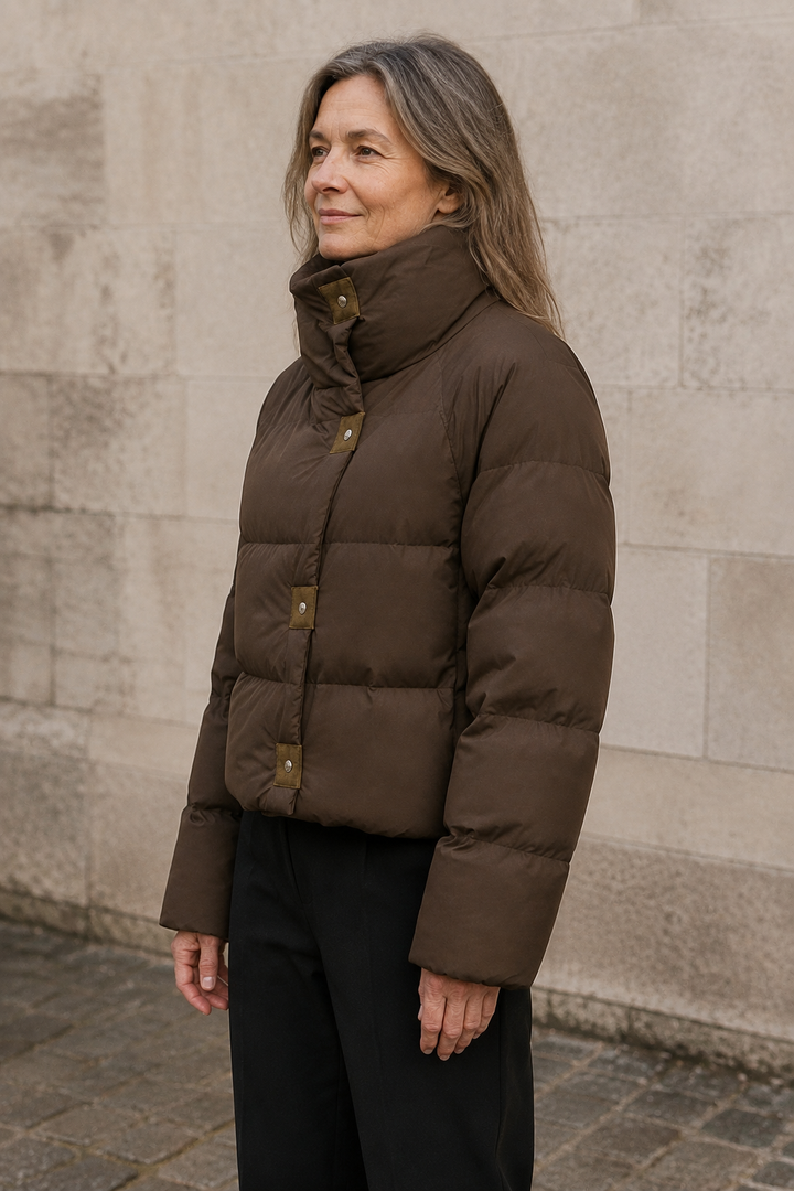 Léonide | Quilted Funnel Neck Parka - Dark Brown