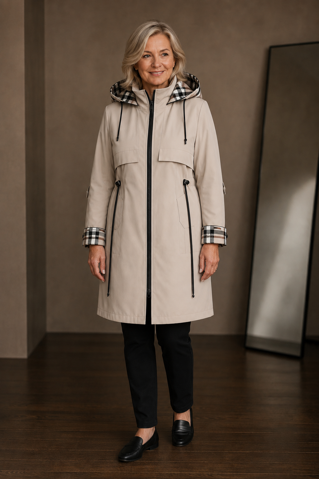 Leonie | Waterproof Hooded Zip Coat - Beige
