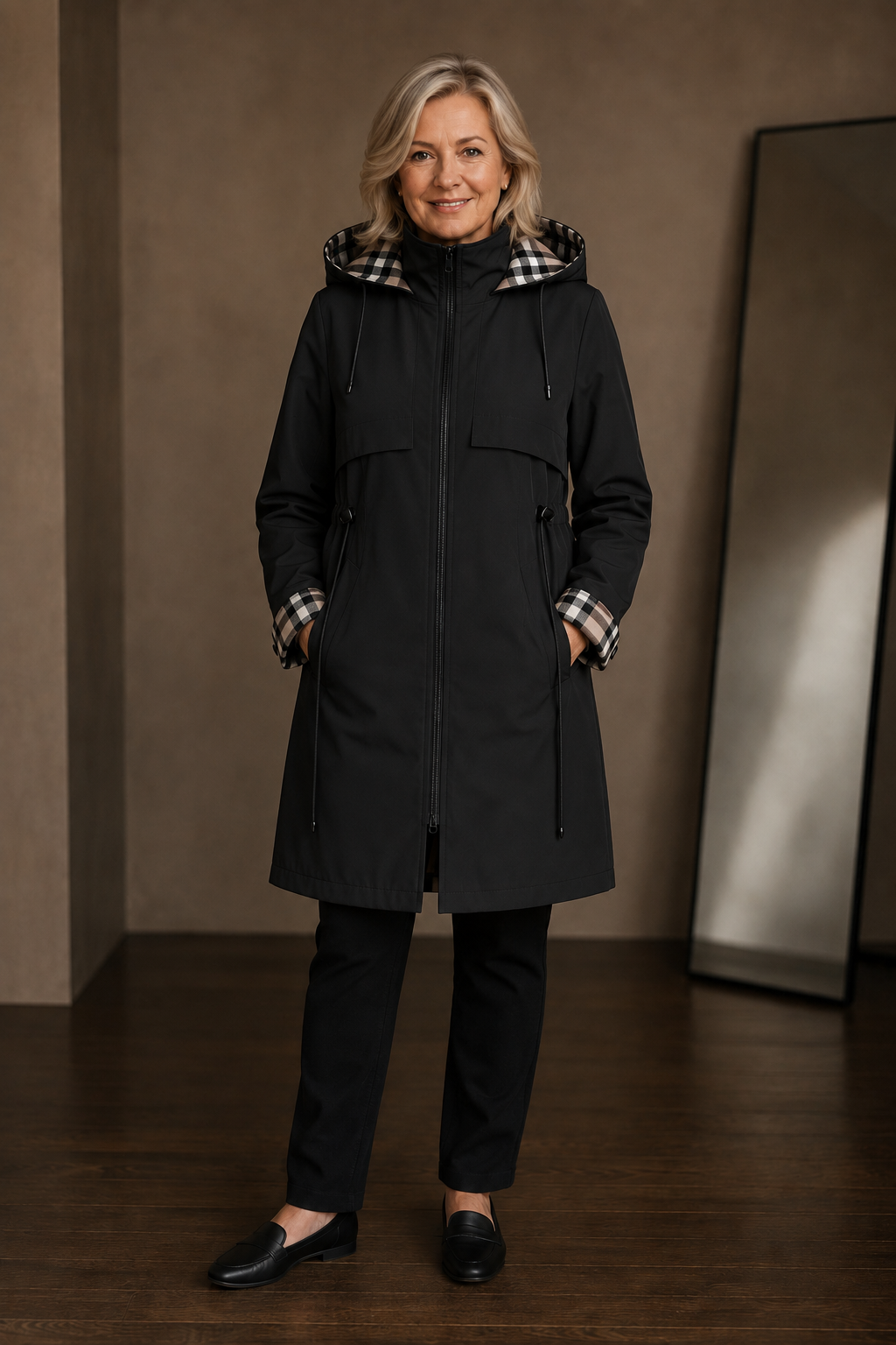 Leonie | Waterproof Hooded Zip Coat - Black
