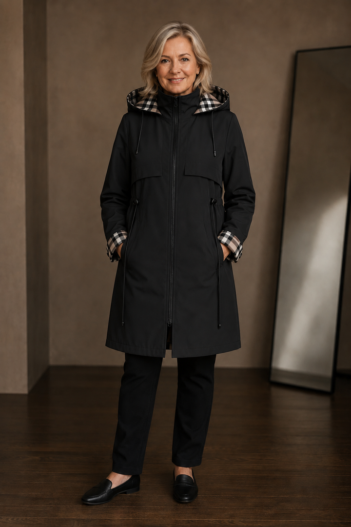 Leonie | Waterproof Hooded Zip Coat - Black