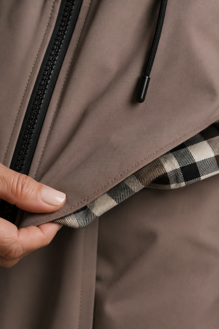 Leonie | Waterproof Hooded Zip Coat - fabric close-up