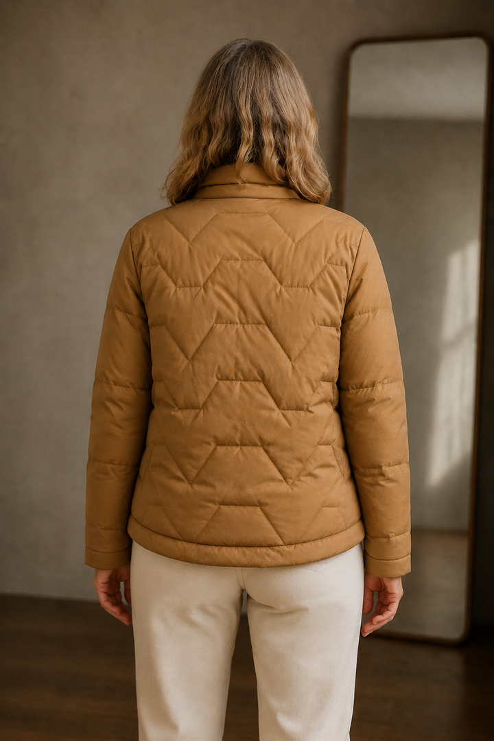 Leontine | Chevron Quilted Down Jacket - Brown
