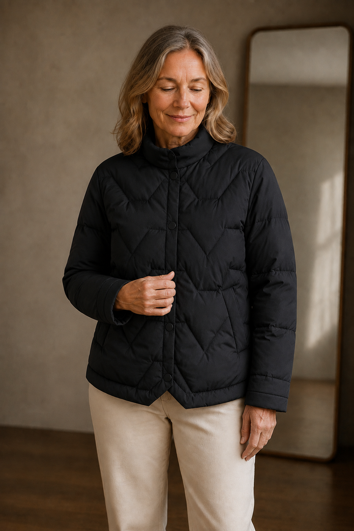 Leontine | Chevron Quilted Down Jacket - Black