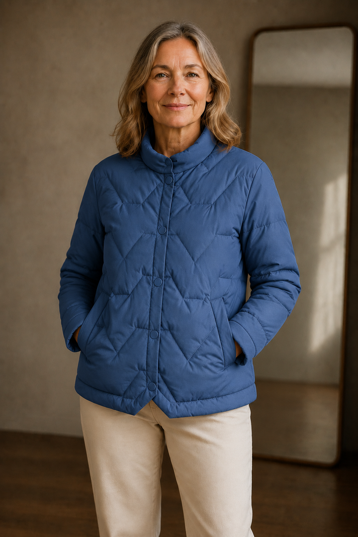 Leontine | Chevron Quilted Down Jacket - Blue