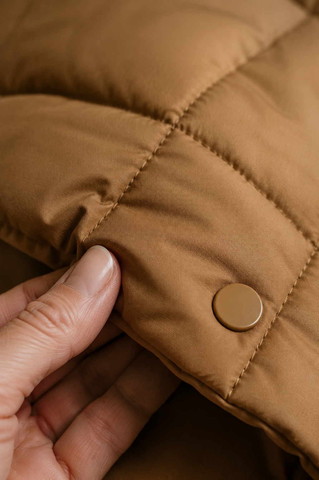 Leontine | Chevron Quilted Down Jacket - fabric close-up