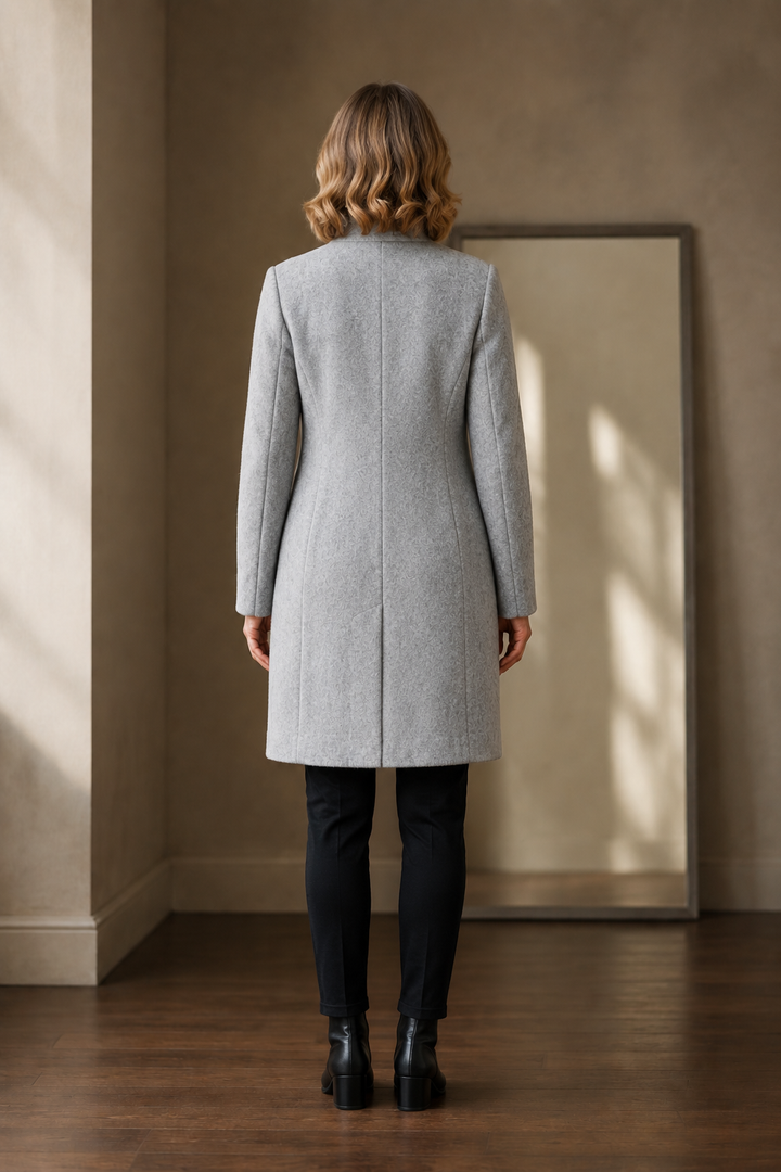 Léontine | Wool Funnel Neck Overcoat - Black