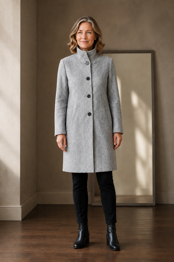 Léontine | Wool Funnel Neck Overcoat - Blue