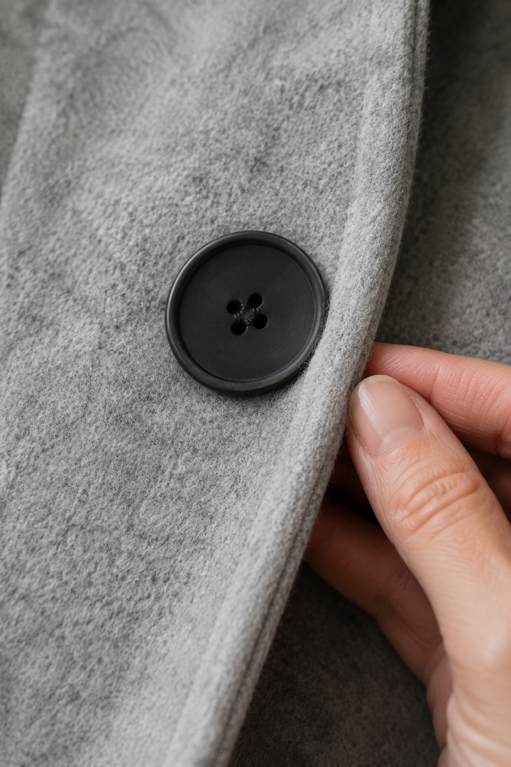 Léontine | Wool Funnel Neck Overcoat - fabric close-up