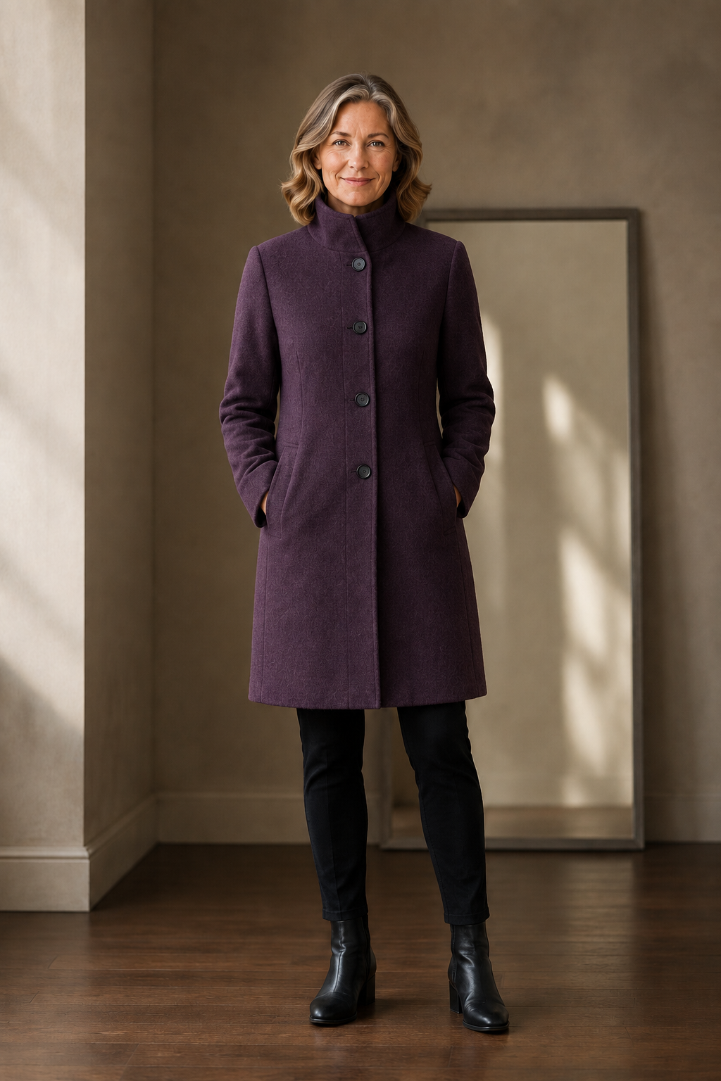 Léontine | Wool Funnel Neck Overcoat - Grey