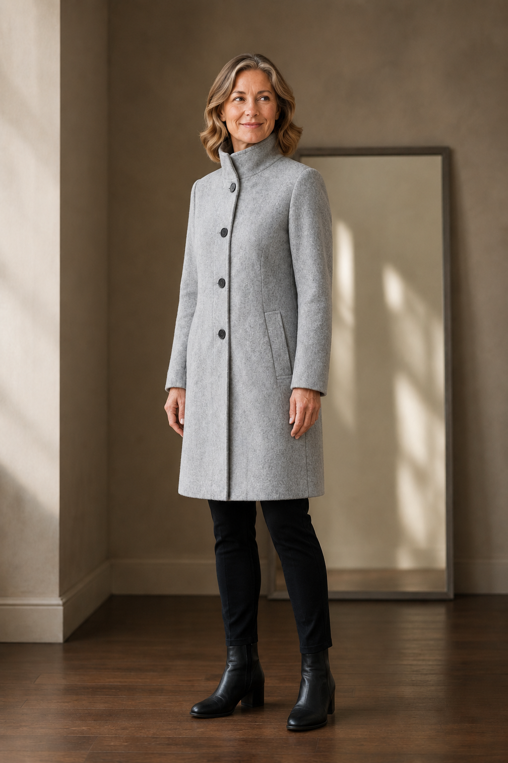 Léontine | Wool Funnel Neck Overcoat - Black