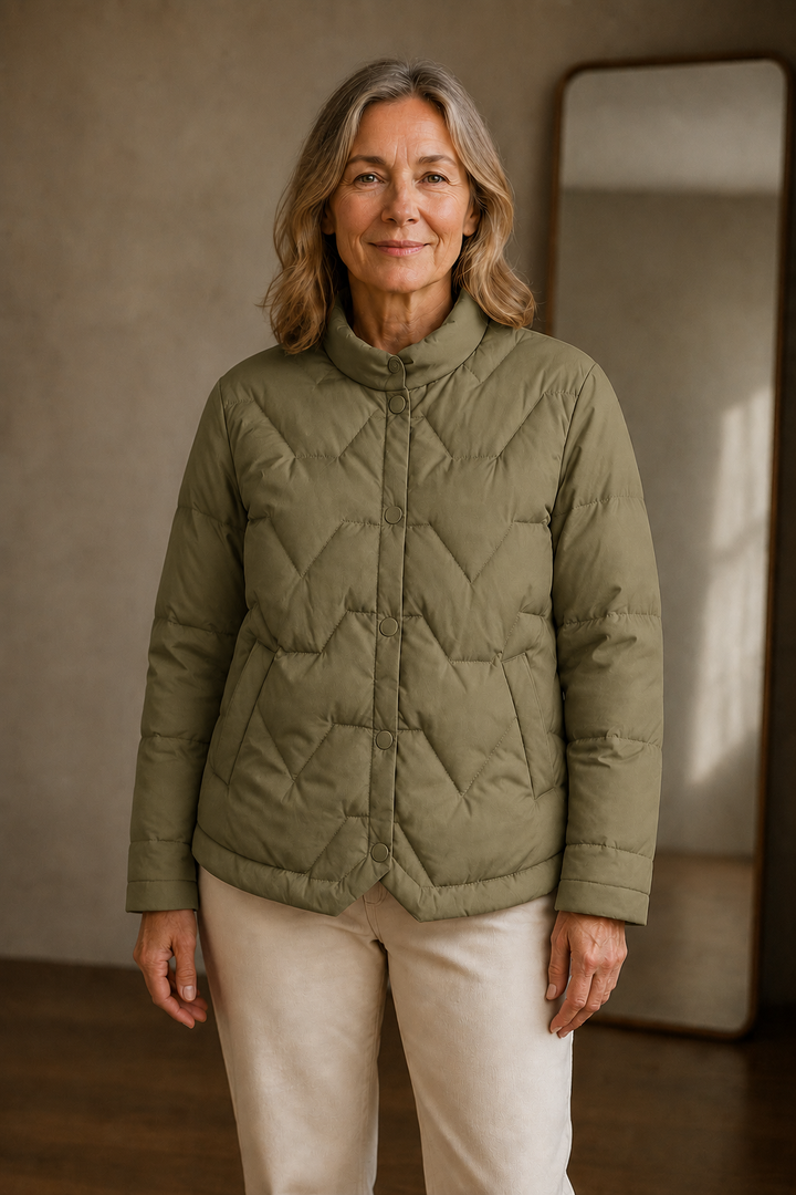 Leontine | Chevron Quilted Down Jacket - Khaki