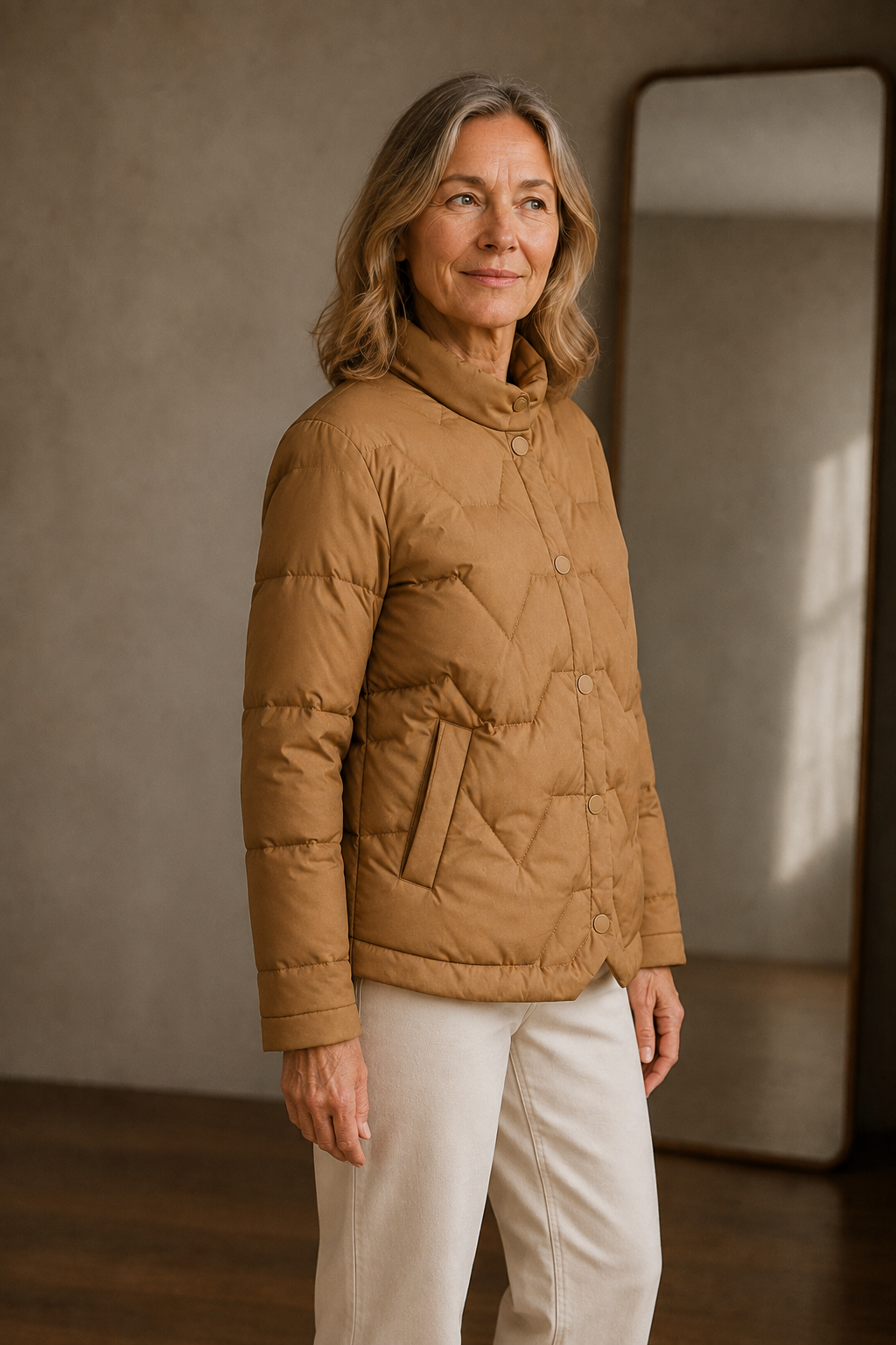 Leontine | Chevron Quilted Down Jacket - Brown