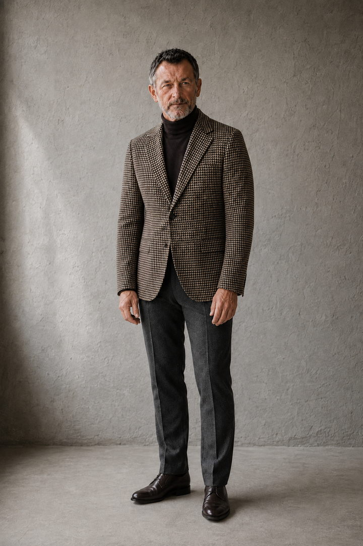 Wool tweed houndstooth blazer full front