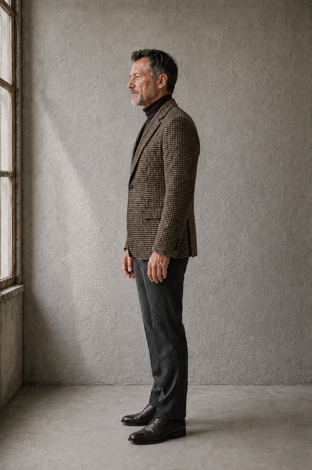 Wool tweed houndstooth blazer left side profile