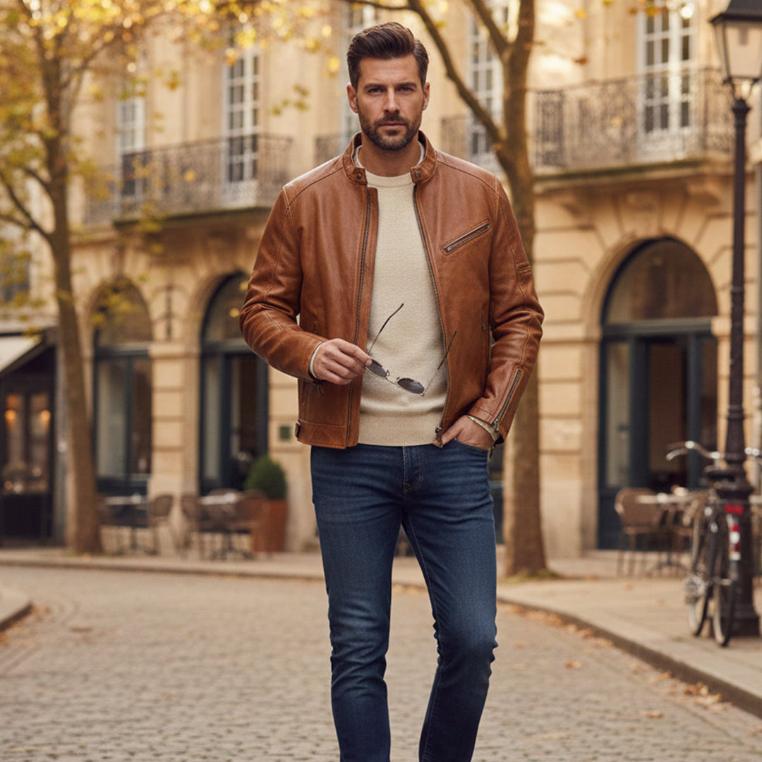 Gaspard | Leather Zip Biker Jacket