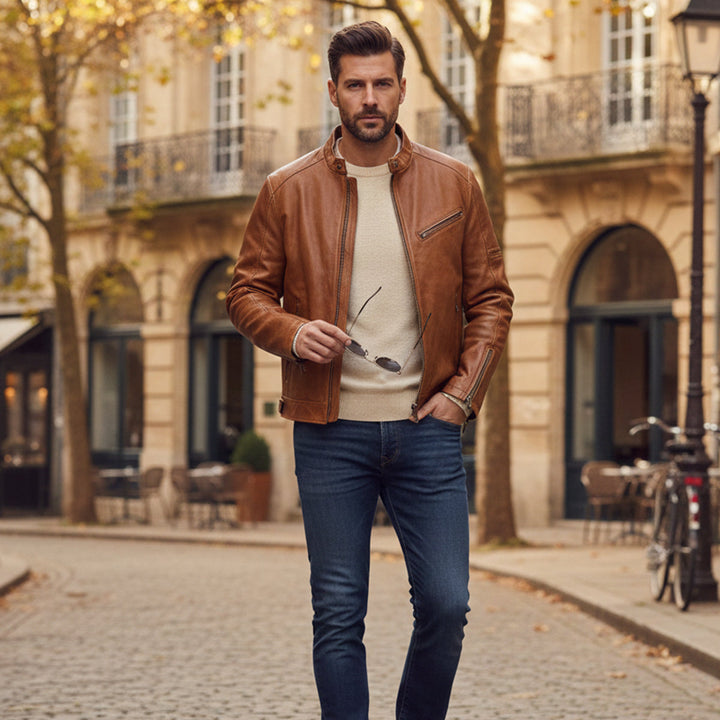 Gaspard | Leather Zip Biker Jacket