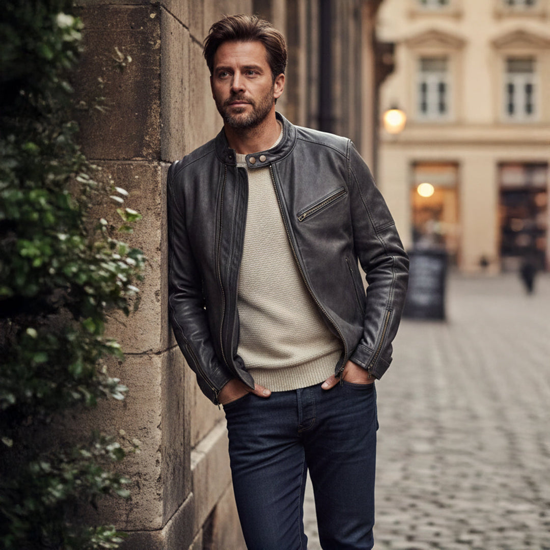 Gaspard | Leather Zip Biker Jacket