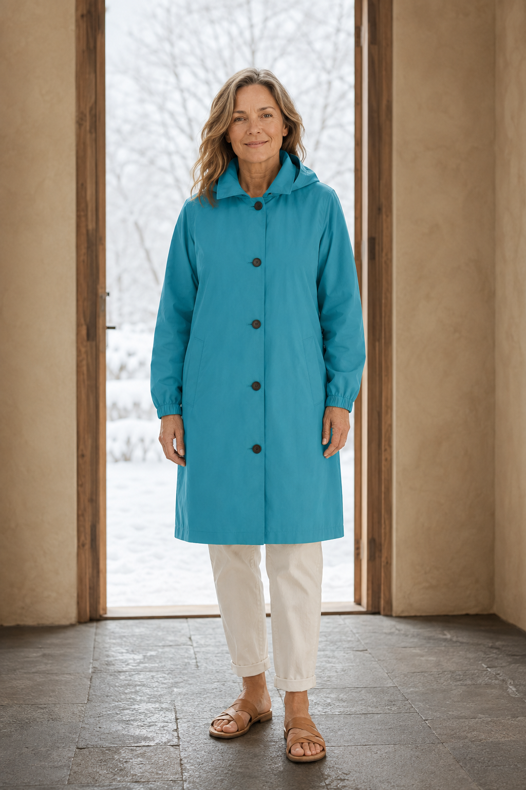 Lightweight Hooded Trench Coat closed