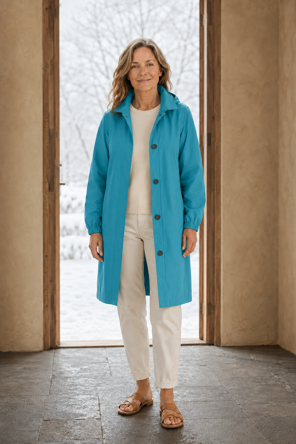 Lightweight Hooded Trench Coat open