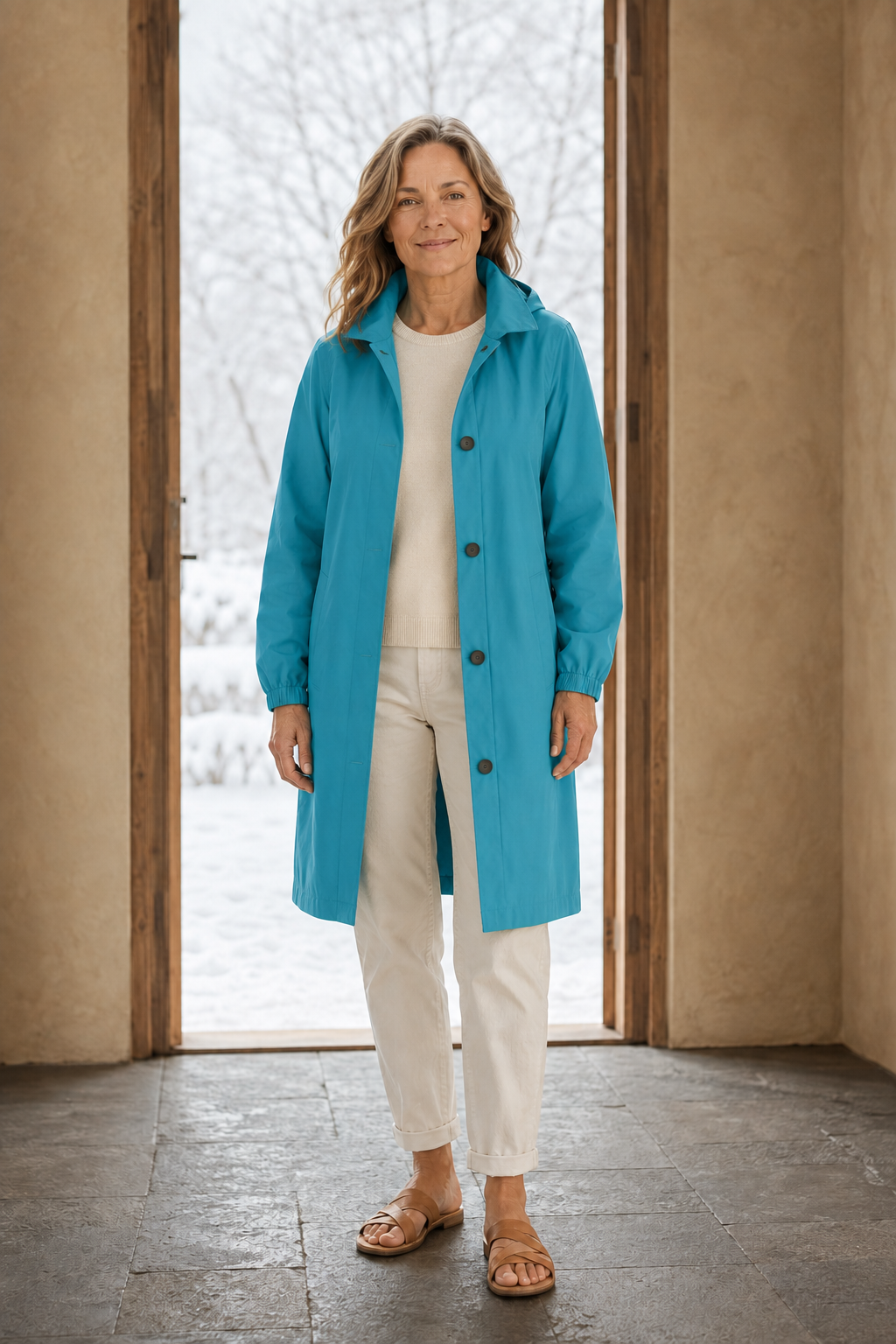 Lightweight Hooded Trench Coat open
