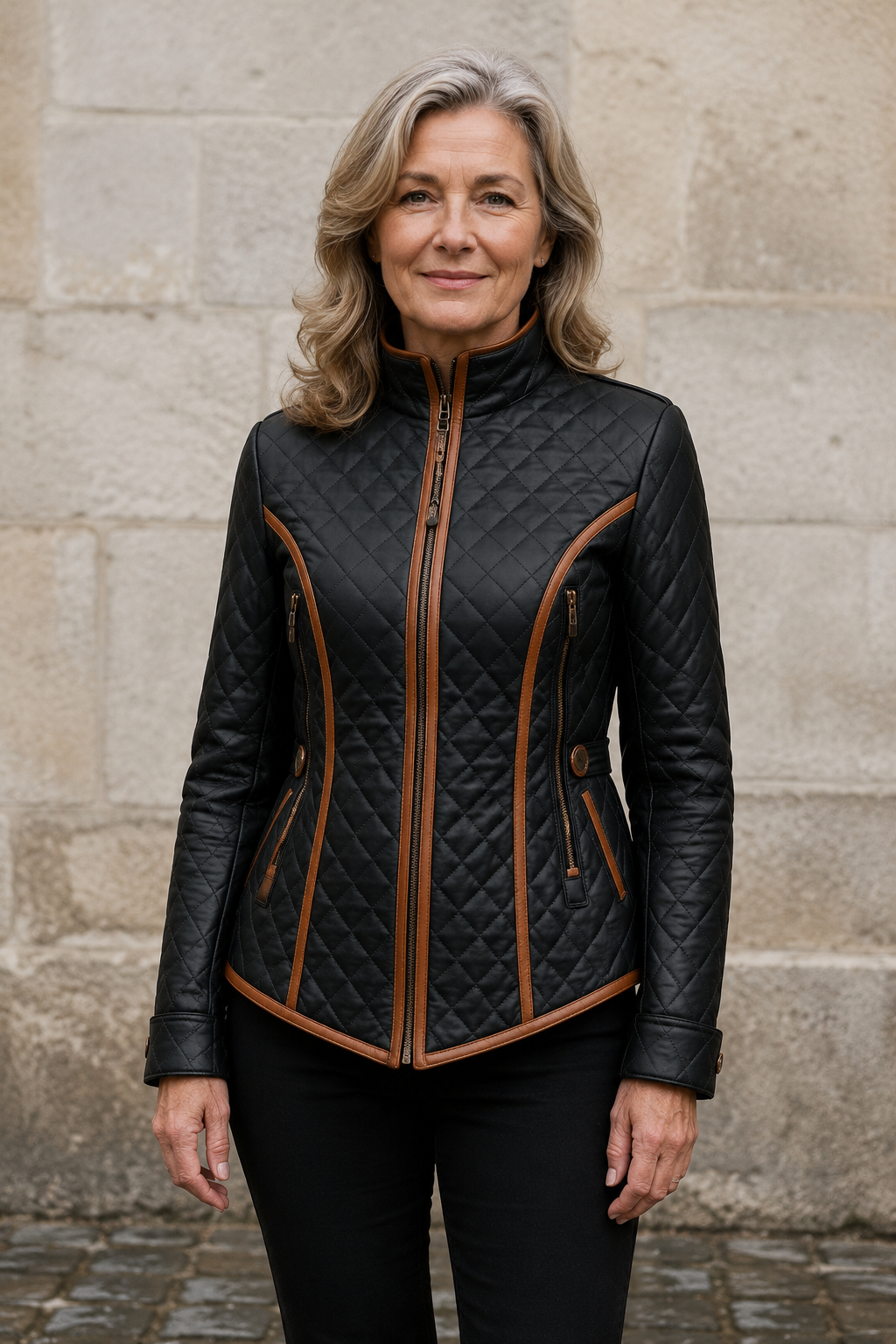 Lillian black quilted padded jacket closed