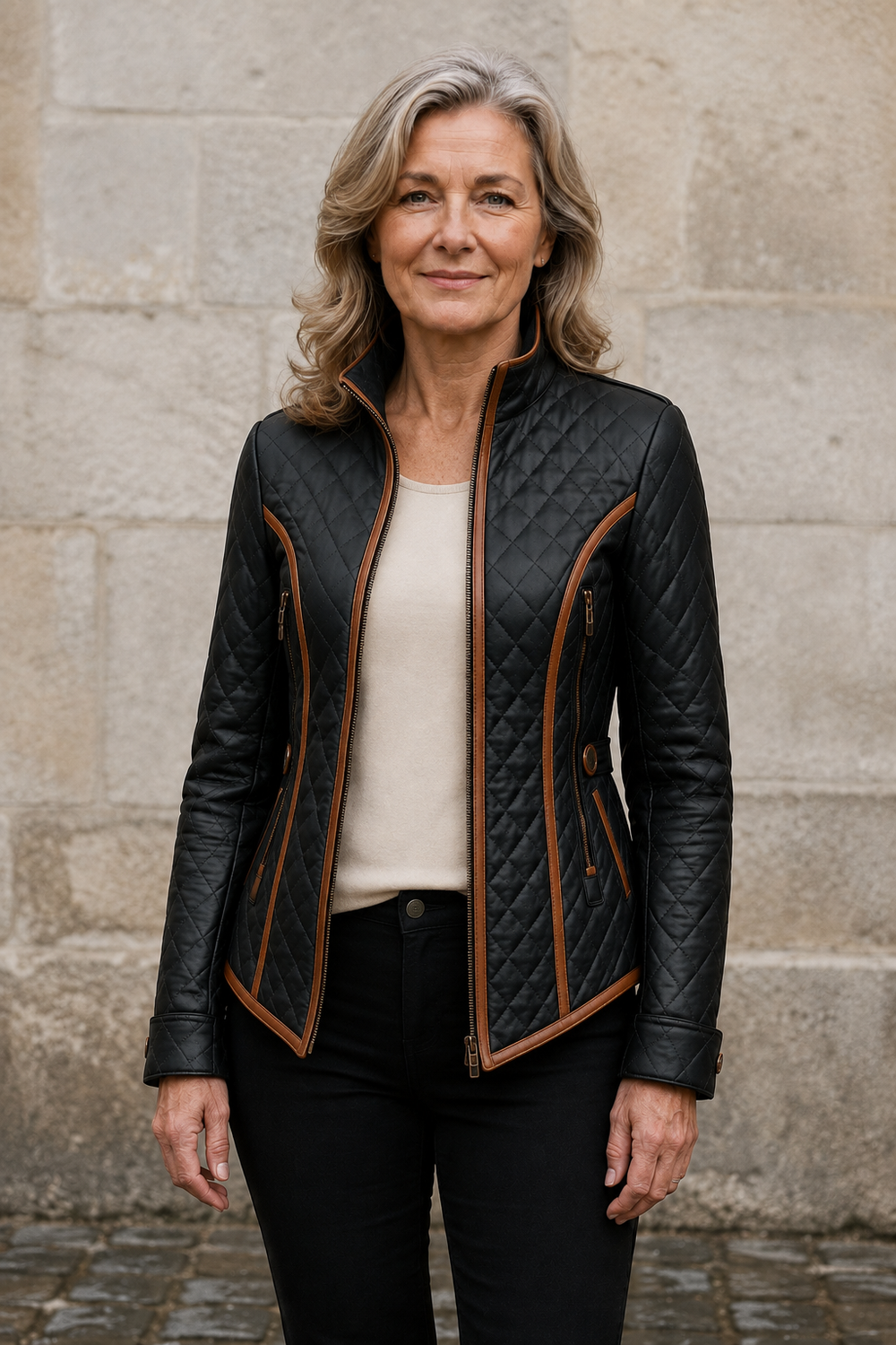 Lillian black quilted padded jacket open matched background