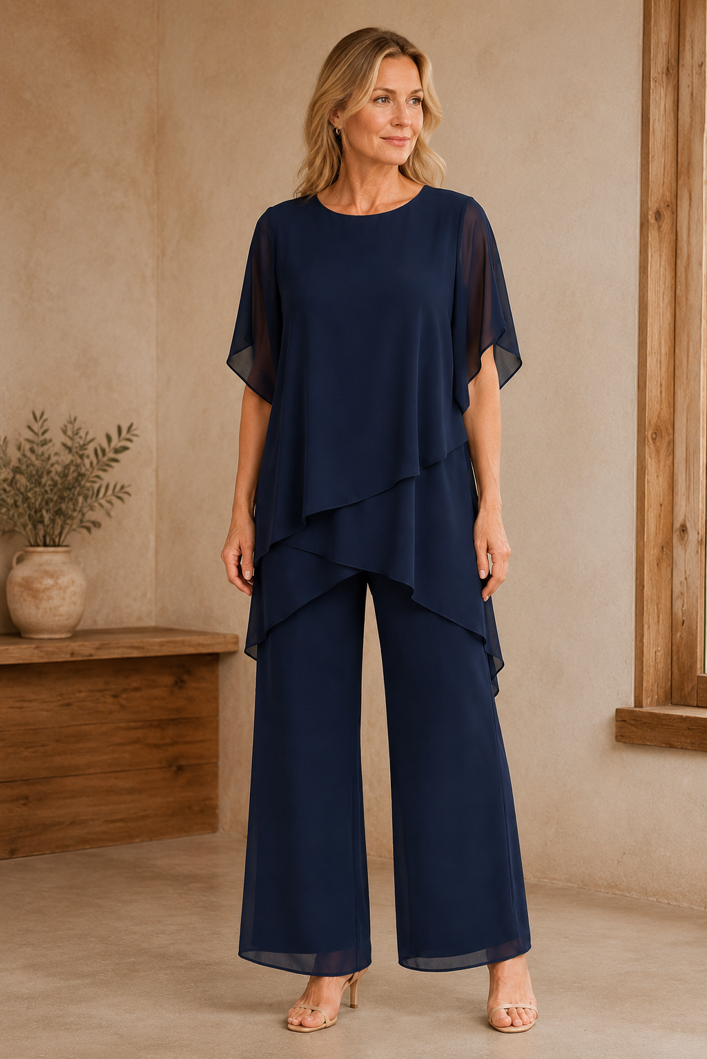 Linda | Suit with Draped Palazzo Pants