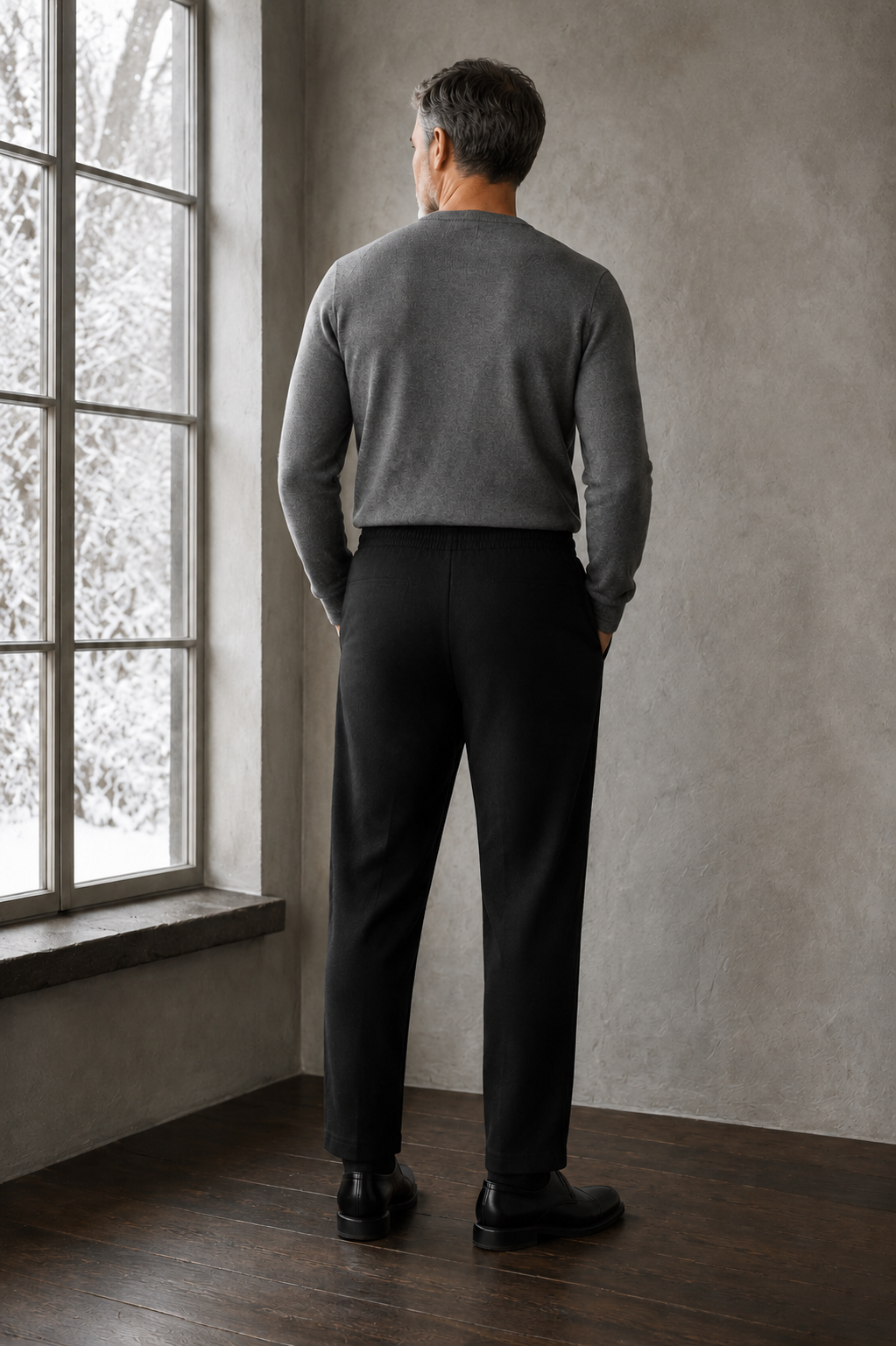 Linen Blend Drawstring Trousers - black back