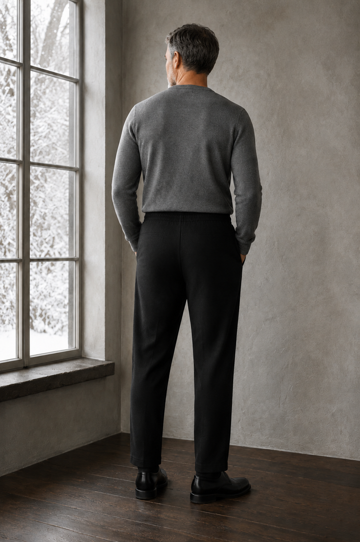 Linen Blend Drawstring Trousers - black back