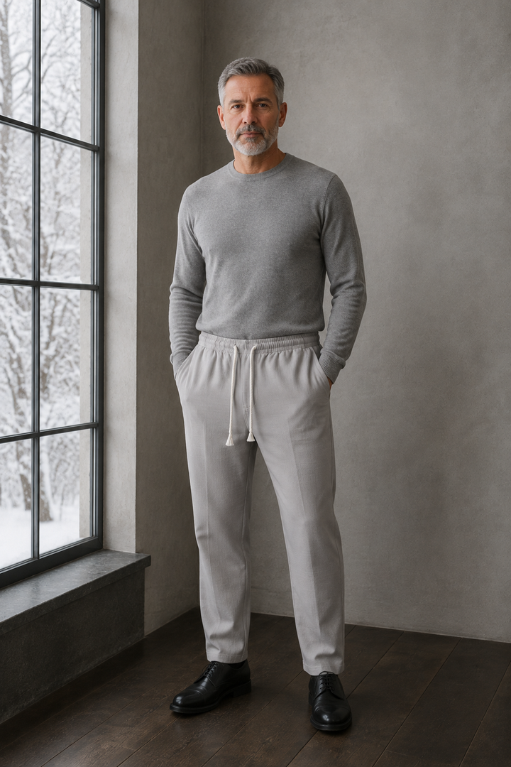 Linen Blend Drawstring Trousers - grey hero