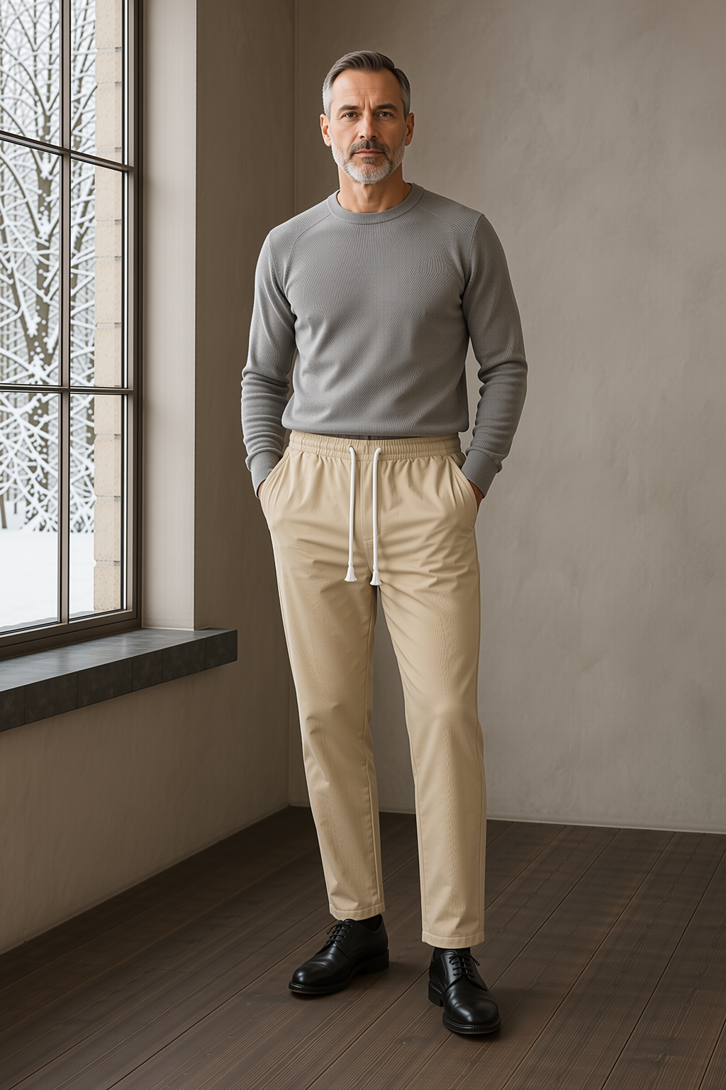 Linen Blend Drawstring Trousers - olive hero